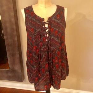 American Eagle Outfitters black red flowers blouse